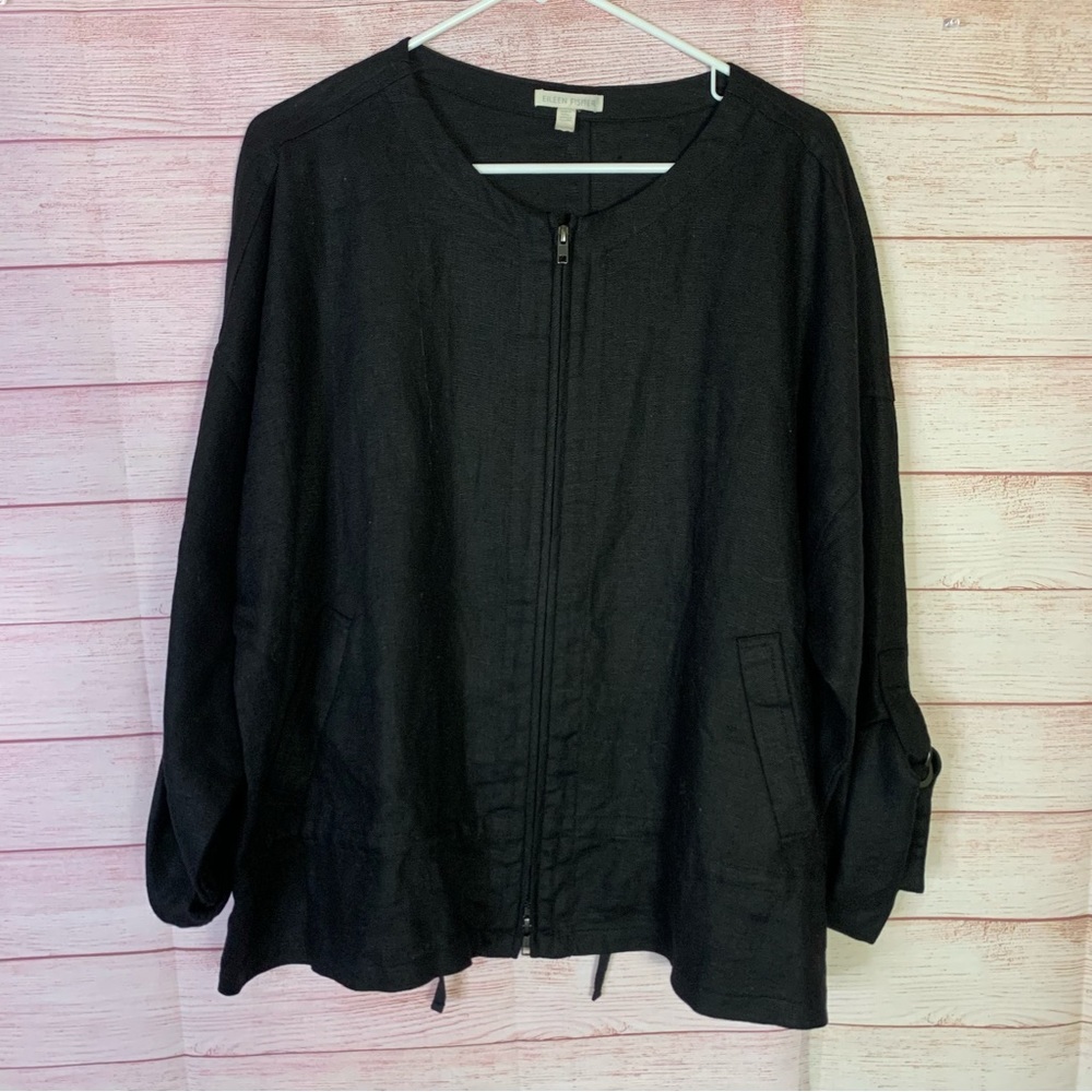 Eileen Fisher Black Organic‎ Linen Jacket Size Large